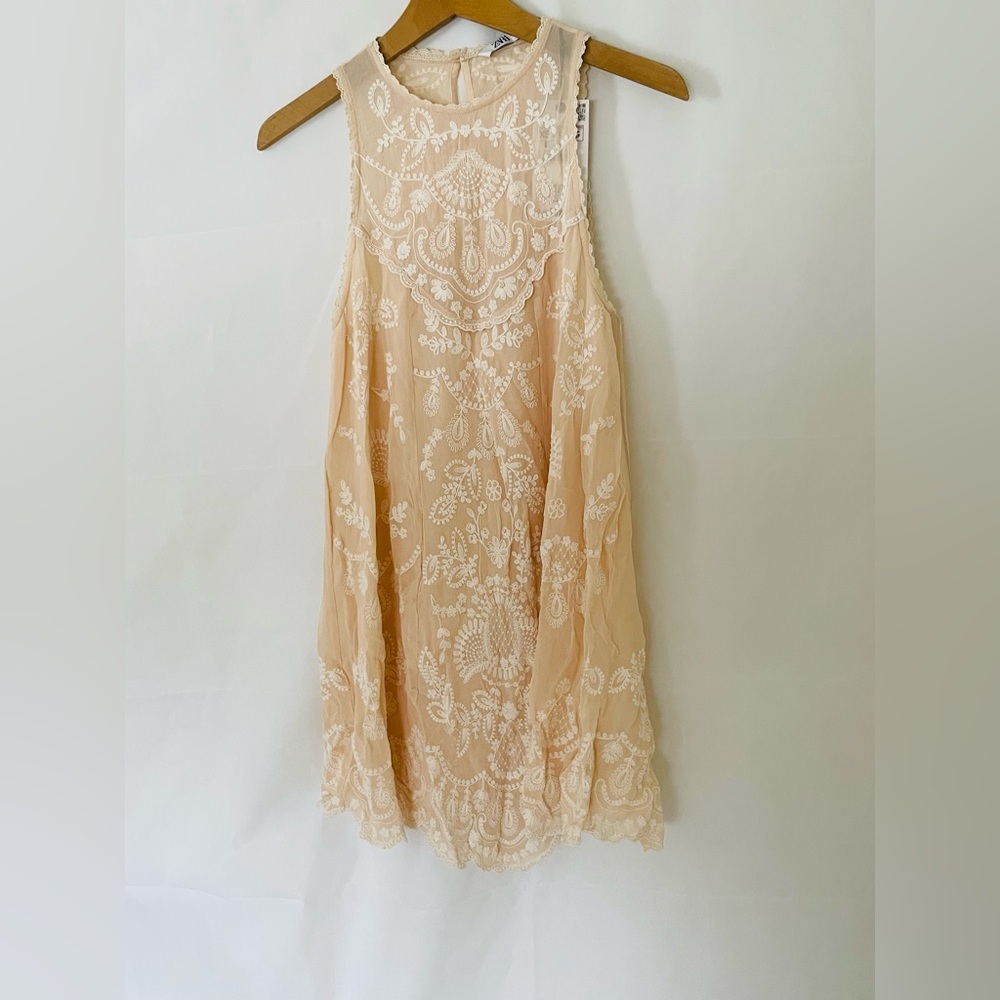 NWT $129 ZARA CONTRAST EMBROIDERED DRESS ZW COLLECTION XS - Picture 7 of 12